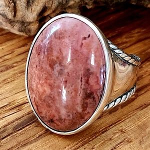 RARE! CAROLYN POLLACK RELIOS 925 Sterling Silver Pink Rhodonite Rope Ring-sz.8